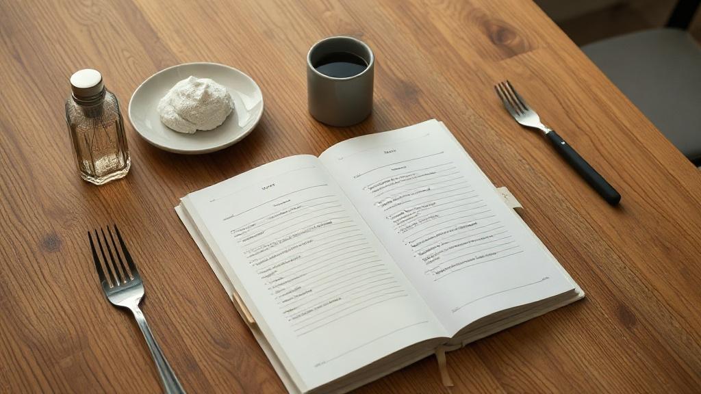 Assiette équilibrée et carnet d'entraînement posés sur une table en bois