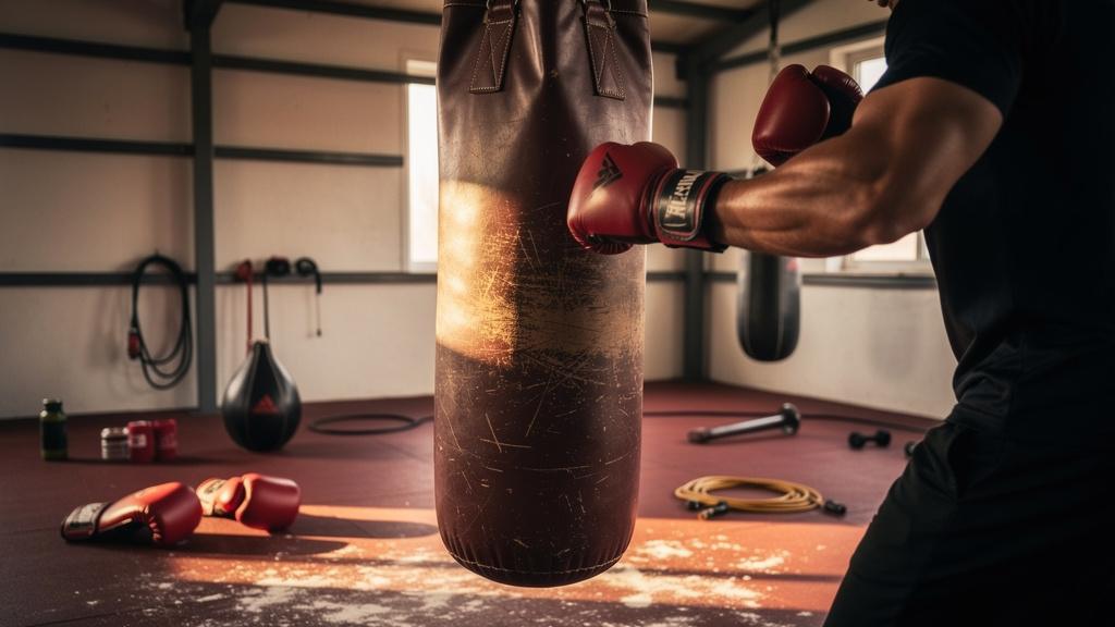 Boxeur amateur à l'entraînement sur un sac de frappe