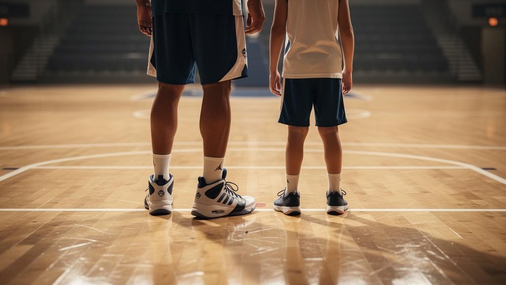 Deux basketteurs aux tailles très contrastées sur un parquet