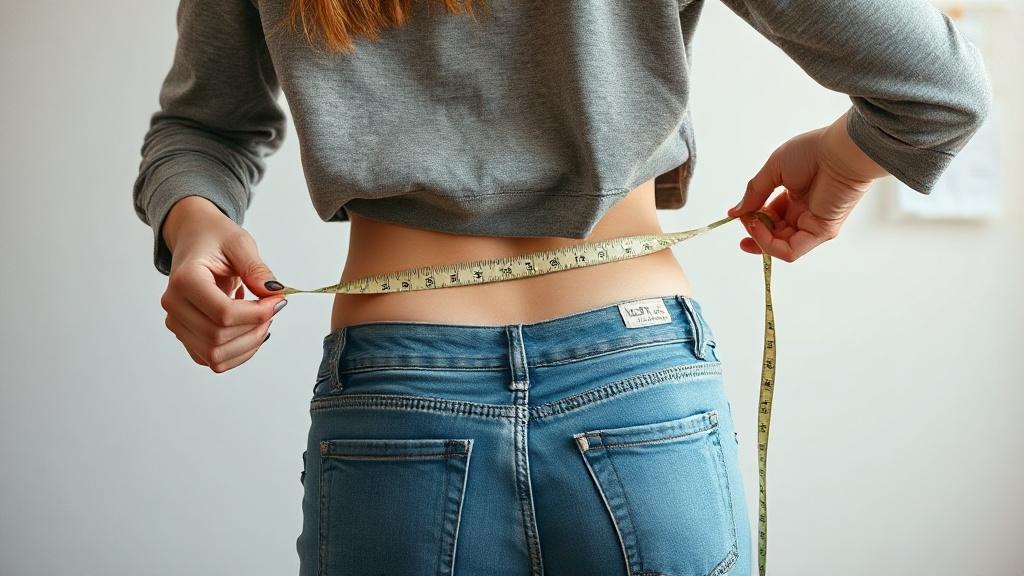 Femme mesurant son tour de taille avec un mètre ruban