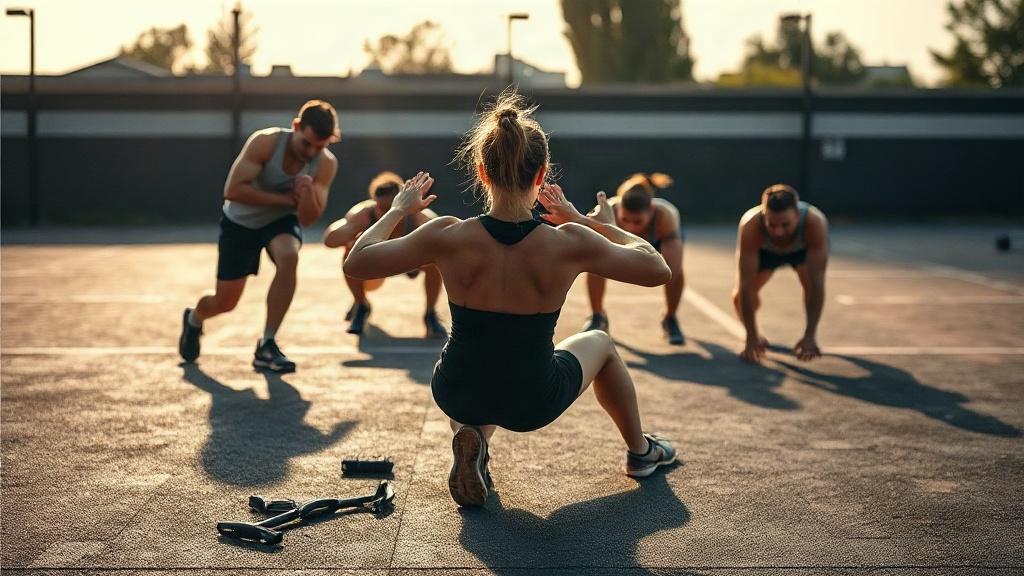 Groupe d'athlètes réalisant des pompes au sol pendant un WOD CrossFit