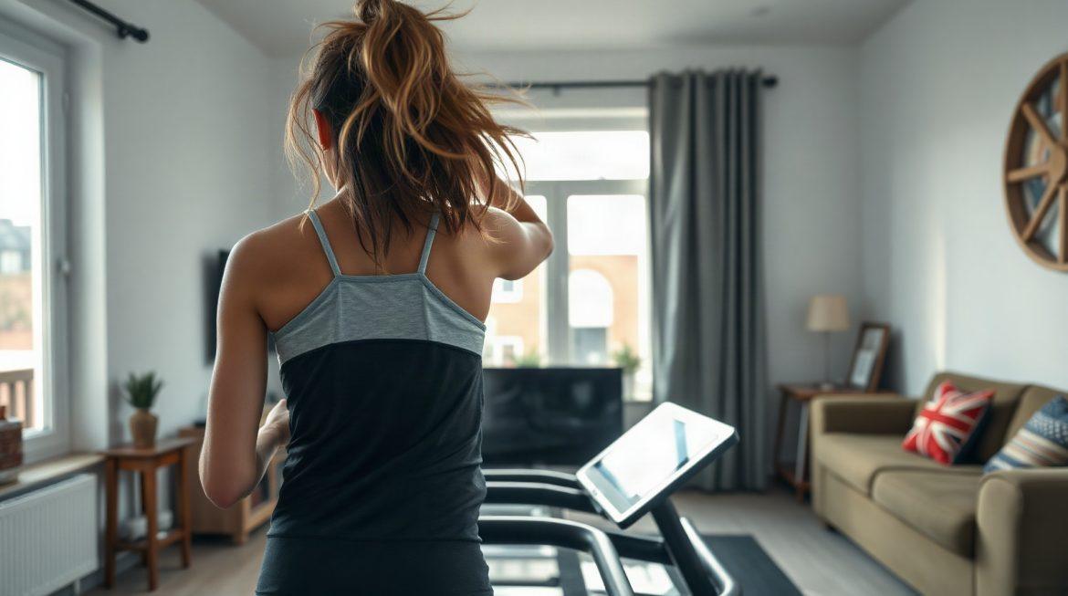 Domyos TC 790 : avis complet et guide d’utilisation en 2026 Personne faisant du jogging sur un tapis de course dans un salon