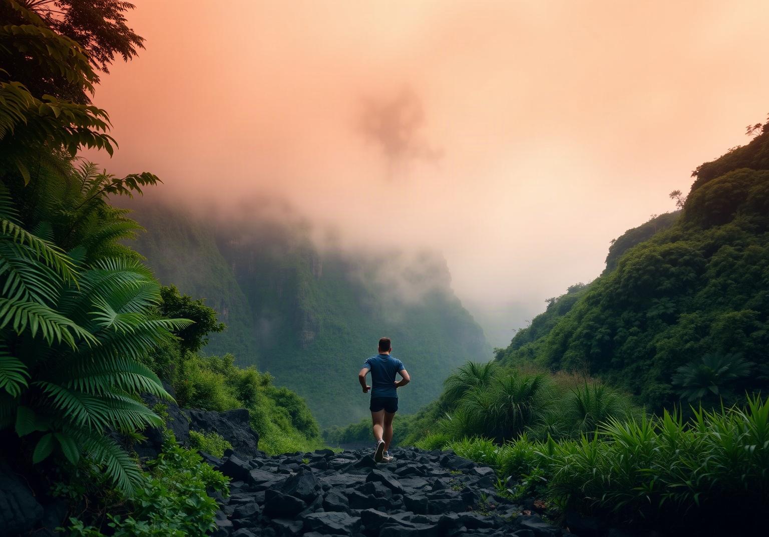 Traileur sur un sentier du cirque de Mafate à La Réunion